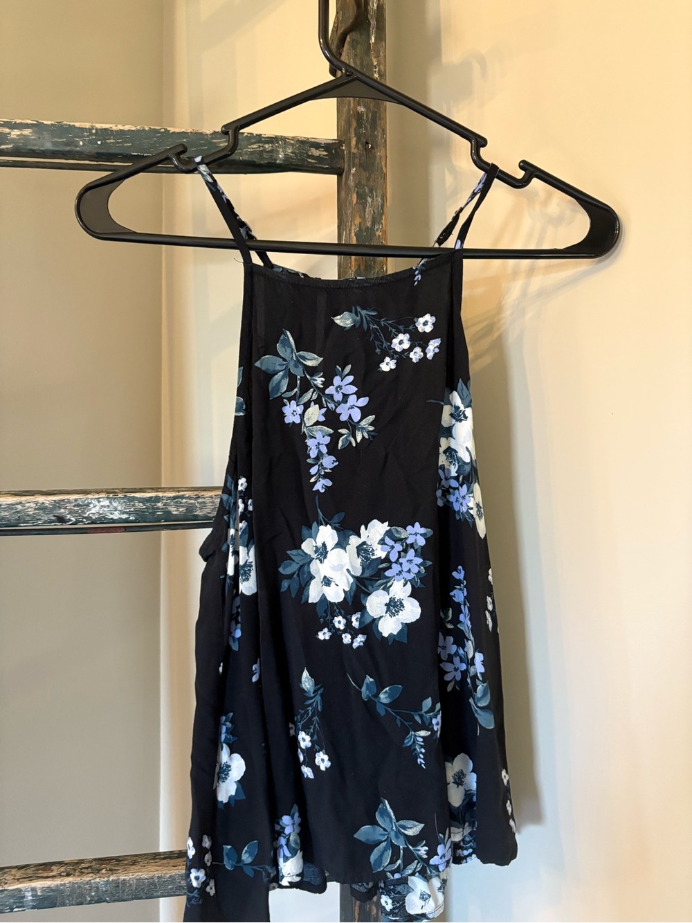 Hollister Black Floral Camisole with Blue-Gray Flowers